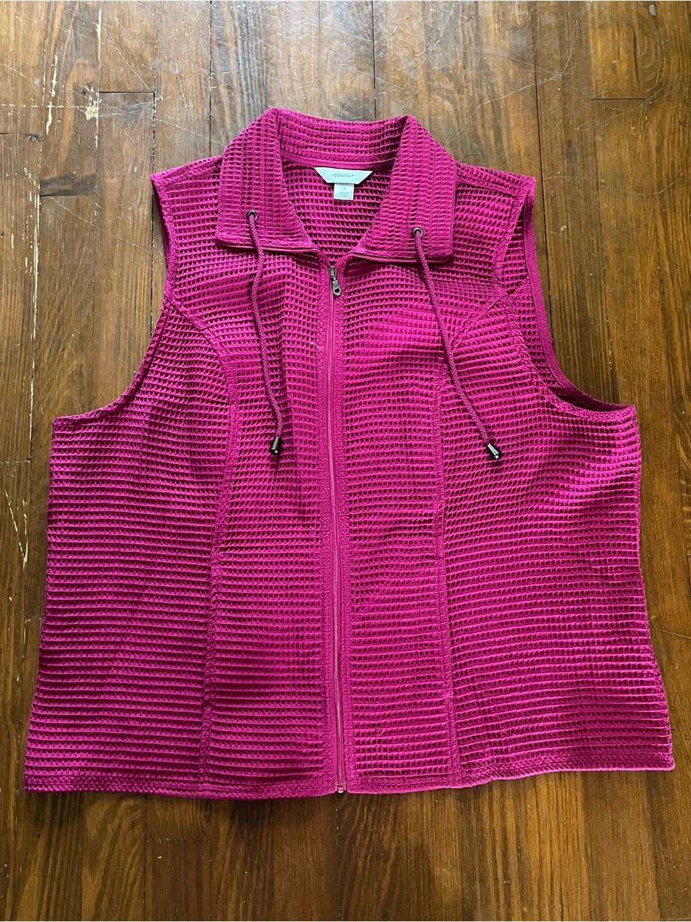 CJ Banks Berry Fuchsia Waffle-Knit Zip-Up Vest
